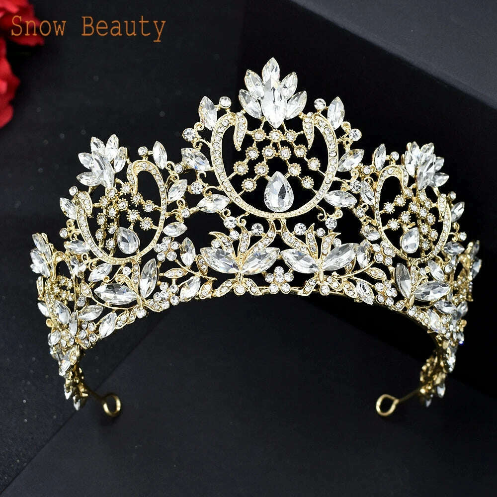 KIMLUD, A195 Baroque Wedding Headband Crystal Bridal Crowns and Tiaras Hair Jewelry Accessories Women Rhinestone Headwears Queen Diadems, A195-Gold, KIMLUD Womens Clothes