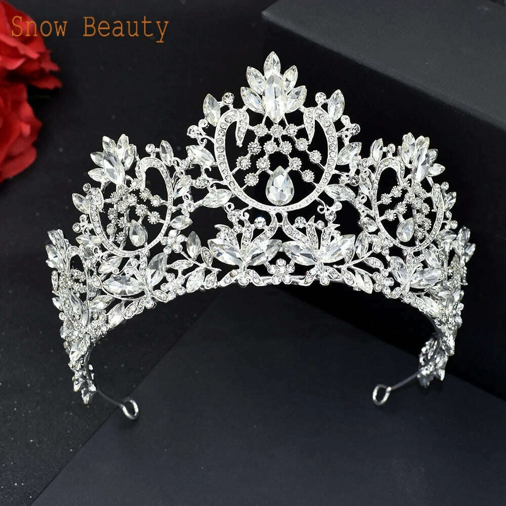 KIMLUD, A195 Baroque Wedding Headband Crystal Bridal Crowns and Tiaras Hair Jewelry Accessories Women Rhinestone Headwears Queen Diadems, A195-Silver, KIMLUD Womens Clothes