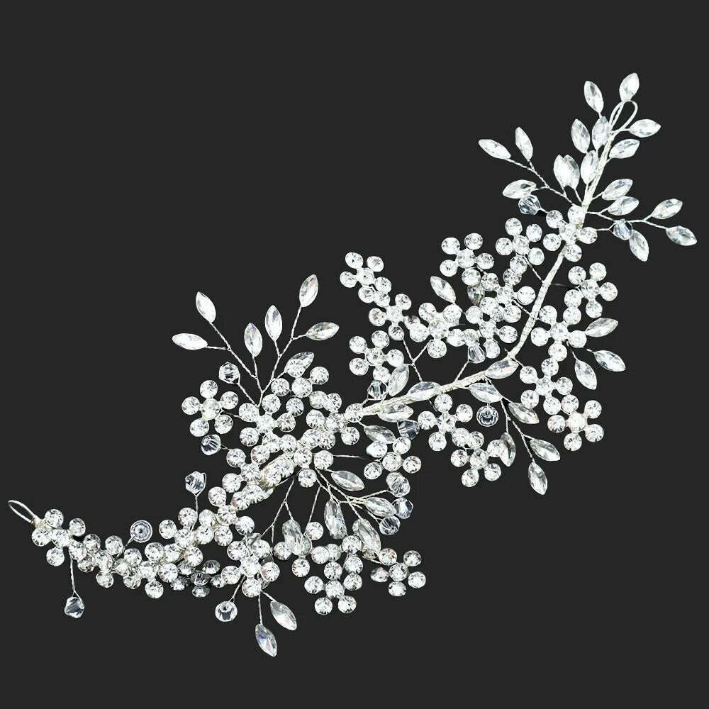 KIMLUD, A426 Wedding Bridal Styling Barrette Letter Headband Rhinestone Crystal Headpice Wedding Accessories for WomenPageant Crowns, A426 Silver Right, KIMLUD Womens Clothes