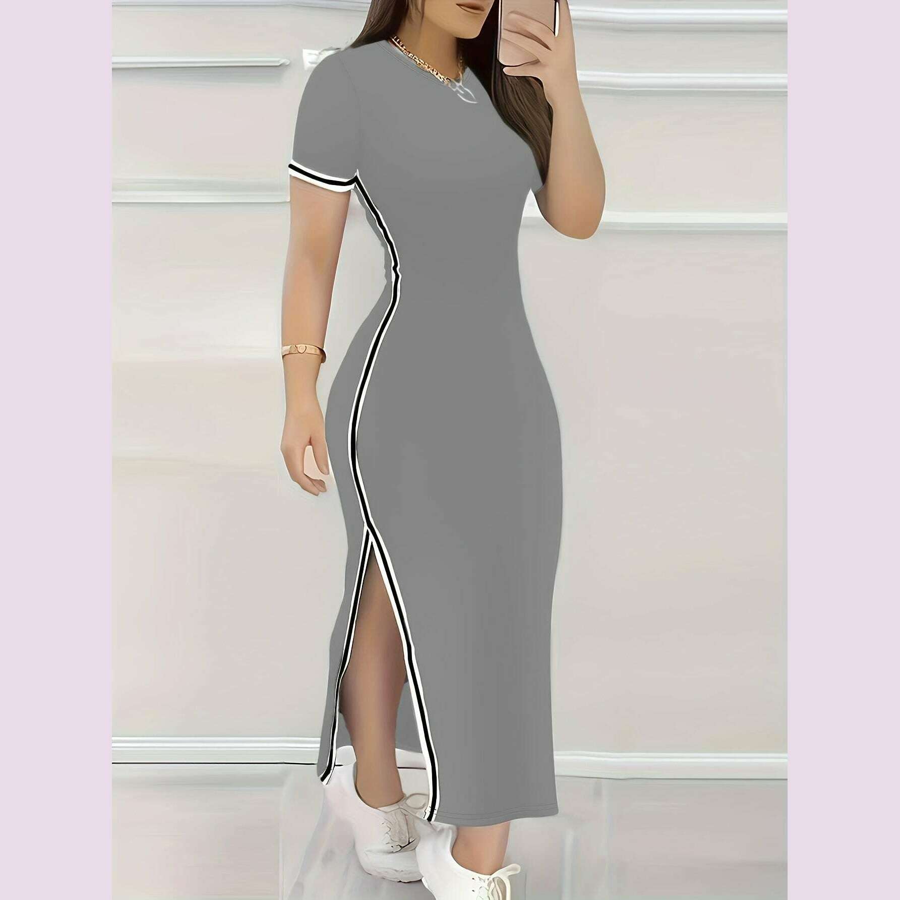 contrast-trim-split-hem-bodycon-dress-elegant-crew-neck-short-sleeve-dress-for-spring-summer-womens-clothingkimlud-womens-fashion-34625800