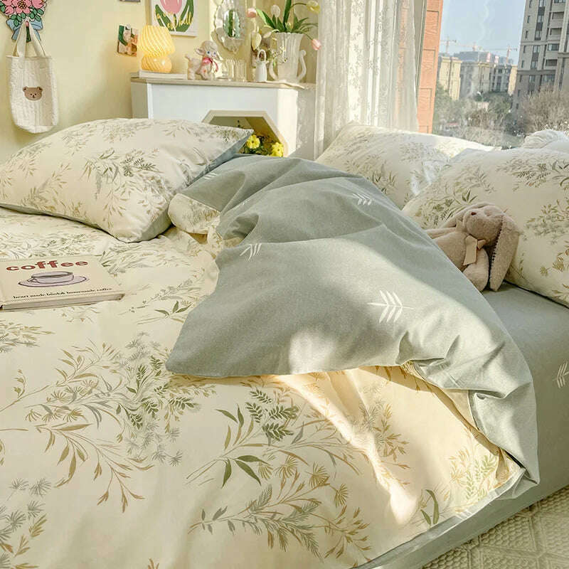 KIMLUD, ABAY Bedding set All Cotton soft duvet cover quilt covers flat bed sheet pillowcases farmhouse style bed set 4pcs/set, KIMLUD Womens Clothes