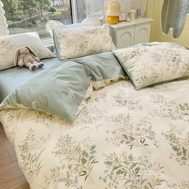 KIMLUD, ABAY Bedding set All Cotton soft duvet cover quilt covers flat bed sheet pillowcases farmhouse style bed set 4pcs/set, KIMLUD Womens Clothes