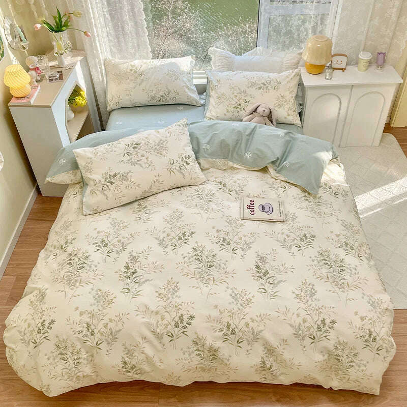 KIMLUD, ABAY Bedding set All Cotton soft duvet cover quilt covers flat bed sheet pillowcases farmhouse style bed set 4pcs/set, KIMLUD Womens Clothes