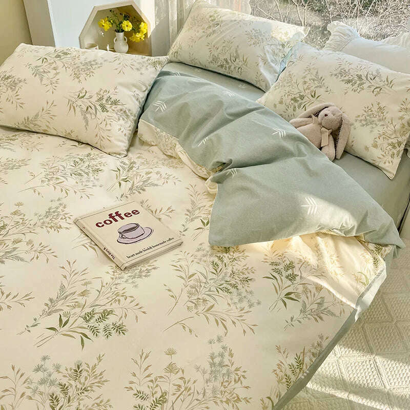 KIMLUD, ABAY Bedding set All Cotton soft duvet cover quilt covers flat bed sheet pillowcases farmhouse style bed set 4pcs/set, fairy grass / Queen 4pcs / Flat Bed Sheet, KIMLUD Womens Clothes