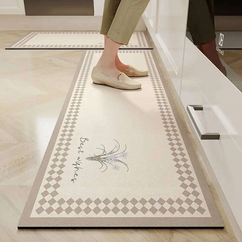 KIMLUD, Absorbent Kitchen Floor Mat Diatomaceous Mud Floor Mats Doorstep Water Absorption Oil Absorption Anti Slip Rug Bathroom Carpet, Beige flower / 50x60 and 50x160cm, KIMLUD Womens Clothes