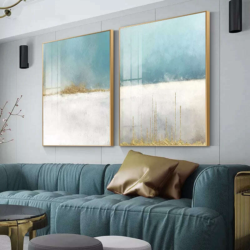 KIMLUD, Abstract Flowing Color Canvas Painting Nodic Baby Blue Poster Print Unique Wall Art Pictures for Living Room Bedroom Home Decor, KIMLUD Womens Clothes