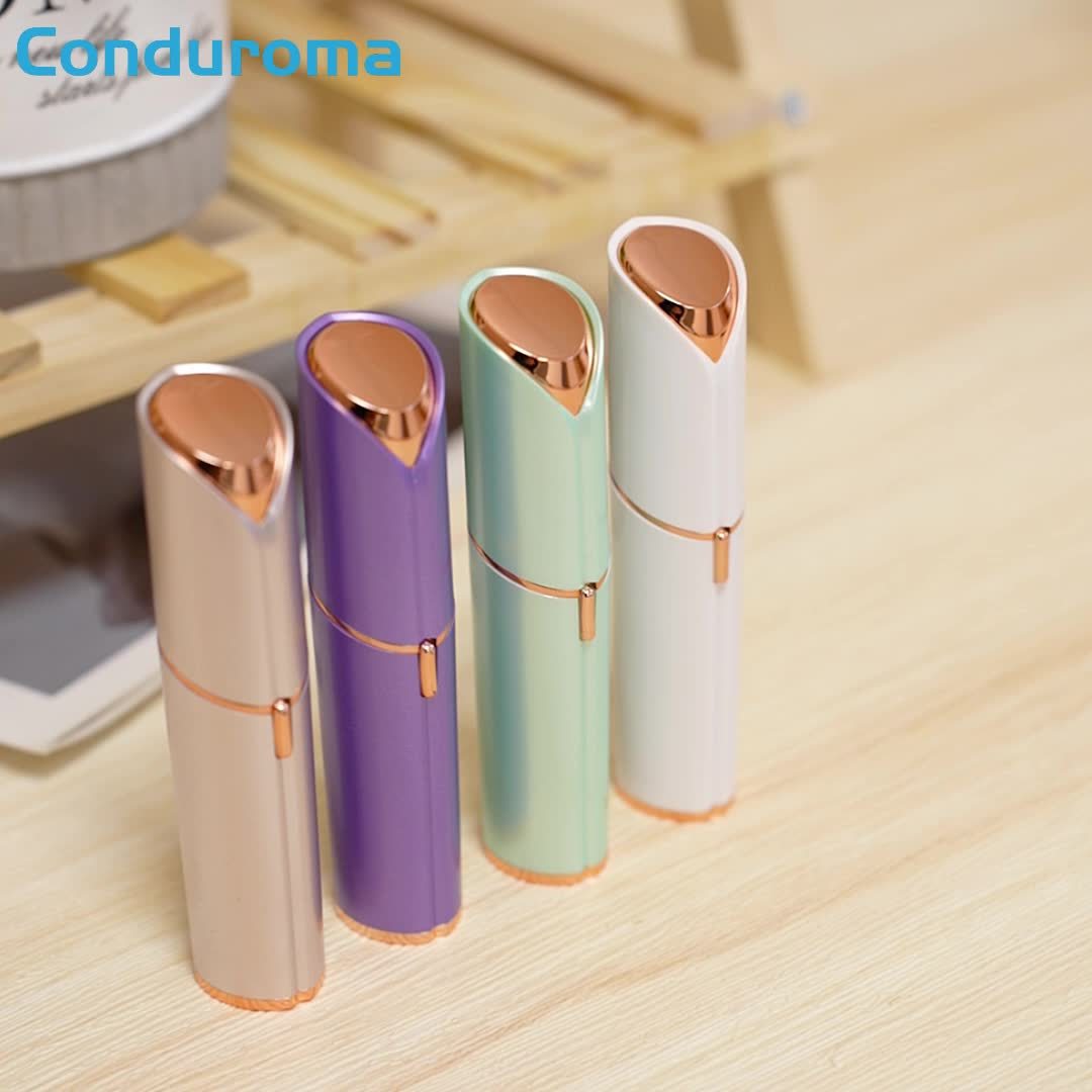 [Painless Facial Hair Remover] Conduroma Women's Painless Facial Hair Remover | Cordless, AA Battery-Powered (Not Included), Elegant Metallic Finish - for Face, Upper Lip, Chin, Bikini Line - Travel-Friendly, Sleek Design, Sm