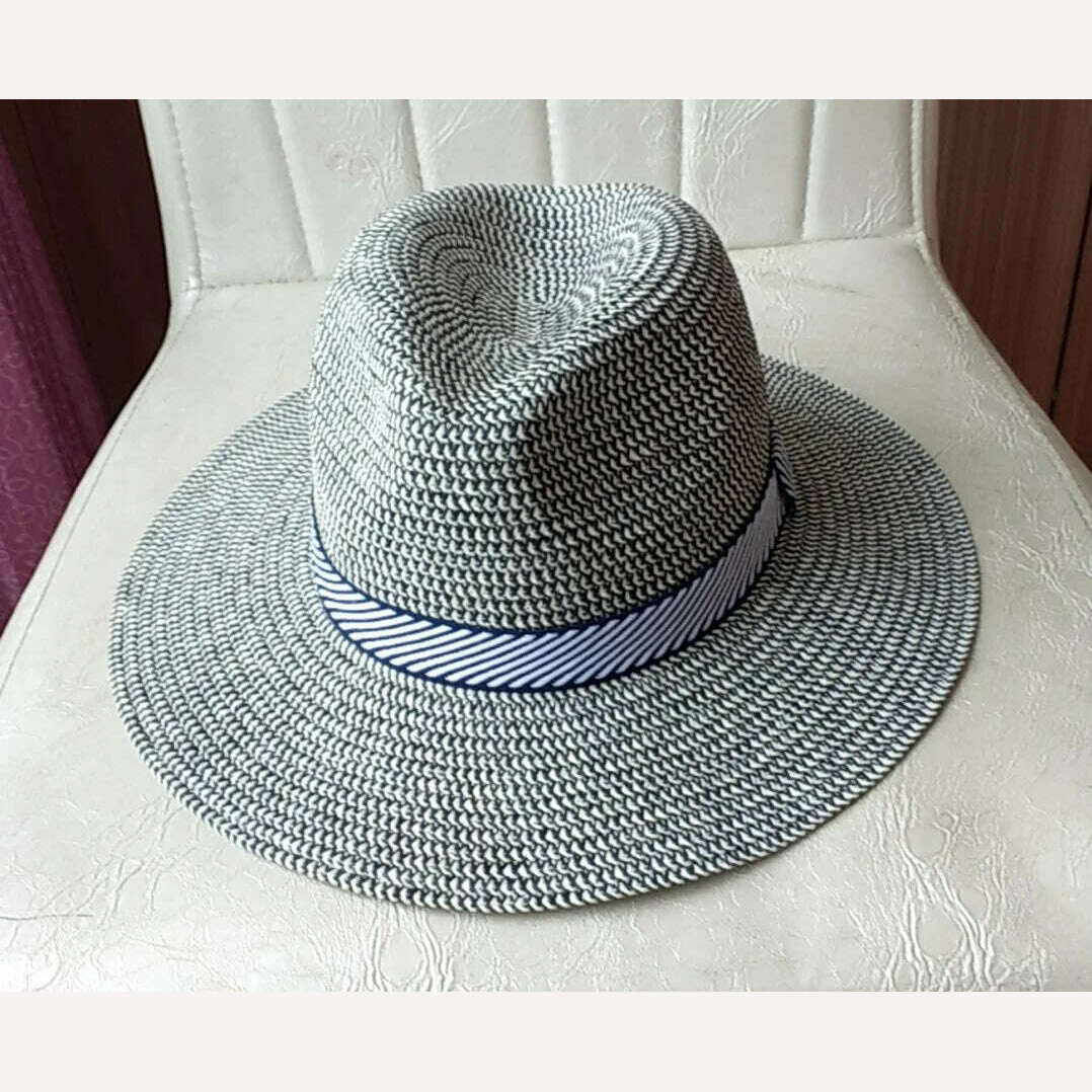 KIMLUD, Adjustable Classic Panama Hat-Handmade In Ecuador Sun Hats for Women Man Beach Straw Hat for Men UV Protection Cap, White with black / no box, KIMLUD Womens Clothes