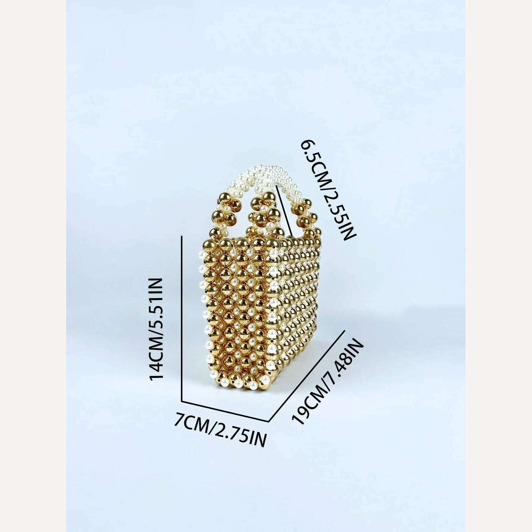 Advanced mobile phone bag with gold round beads, acrylic handheld beaded handmade women's bag, fashionable casual dinner bag - KIMLUD