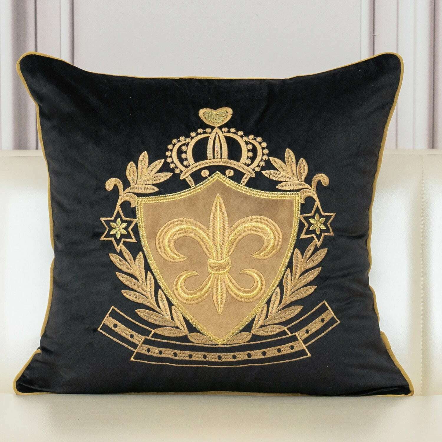 KIMLUD, Aeckself Luxury European Embroidery Velvet Cushion Cover Home Decor Navy Blue Gold Beige Black Throw Pillow Case, KIMLUD Womens ClothesKIMLUD, Aeckself Luxury European Embroidery Velvet Cushion Cover Home Decor Navy Blue Gold Beige Black Throw Pillow Case, 45x45cm / Black-HLS, KIMLUD APPAREL - Womens Clothes