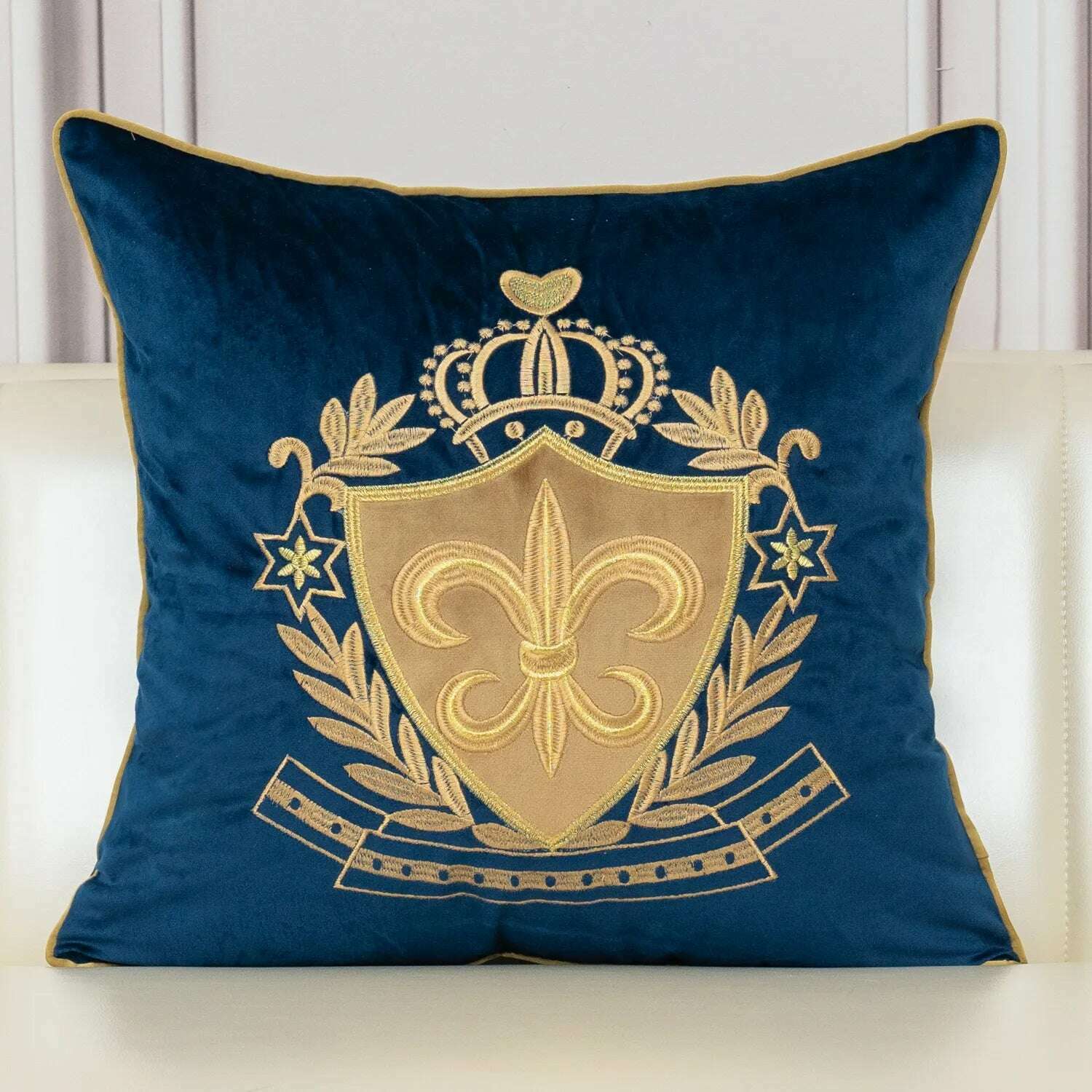 KIMLUD, Aeckself Luxury European Embroidery Velvet Cushion Cover Home Decor Navy Blue Gold Beige Black Throw Pillow Case, KIMLUD Womens ClothesKIMLUD, Aeckself Luxury European Embroidery Velvet Cushion Cover Home Decor Navy Blue Gold Beige Black Throw Pillow Case, 45x45cm / Navy Blue-HLS, KIMLUD APPAREL - Womens Clothes