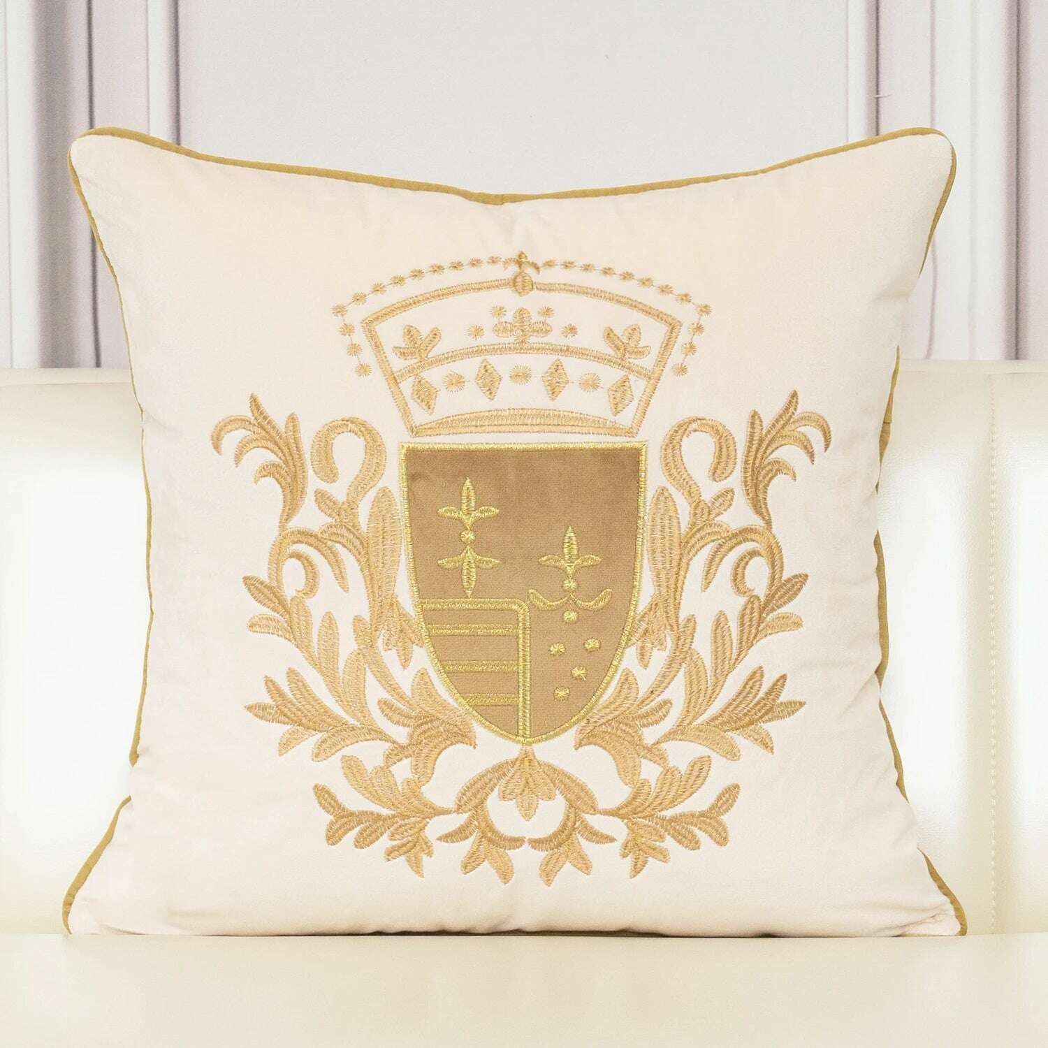 KIMLUD, Aeckself Luxury European Embroidery Velvet Cushion Cover Home Decor Navy Blue Gold Beige Black Throw Pillow Case, KIMLUD Womens ClothesKIMLUD, Aeckself Luxury European Embroidery Velvet Cushion Cover Home Decor Navy Blue Gold Beige Black Throw Pillow Case, 45x45cm / Beige-TY, KIMLUD APPAREL - Womens Clothes