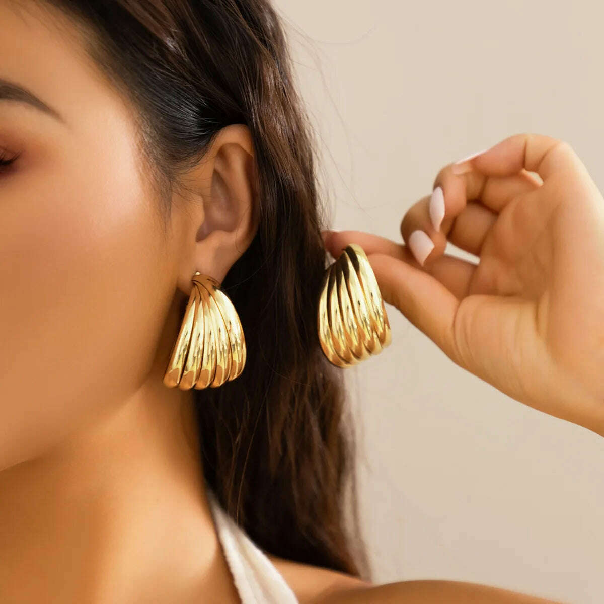AENSOA European and American Fashion Round Circle Twist Hoop Metal Earrings for Women New Punk Style Gold Color Retro Earring - KIMLUD
