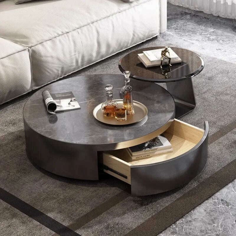 KIMLUD, Aesthetic Clear Coffee Table Modern Black Round Marble Round Nordic Side Table Design Floor Hotel Mesa Furniture For Home, KIMLUD Womens Clothes
