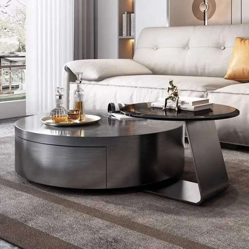 KIMLUD, Aesthetic Clear Coffee Table Modern Black Round Marble Round Nordic Side Table Design Floor Hotel Mesa Furniture For Home, KIMLUD Womens Clothes