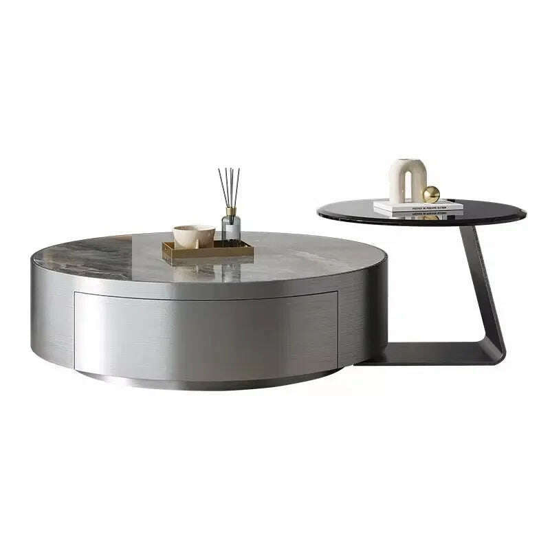 KIMLUD, Aesthetic Clear Coffee Table Modern Black Round Marble Round Nordic Side Table Design Floor Hotel Mesa Furniture For Home, KIMLUD Womens Clothes