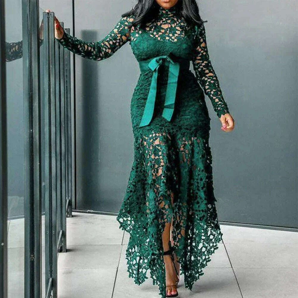 Affordable Brand New Dress Lace Women Dress Bodycon Evening Party Ladies Maxi Dresses Long Sleeve Plus Size For Women - KIMLUD