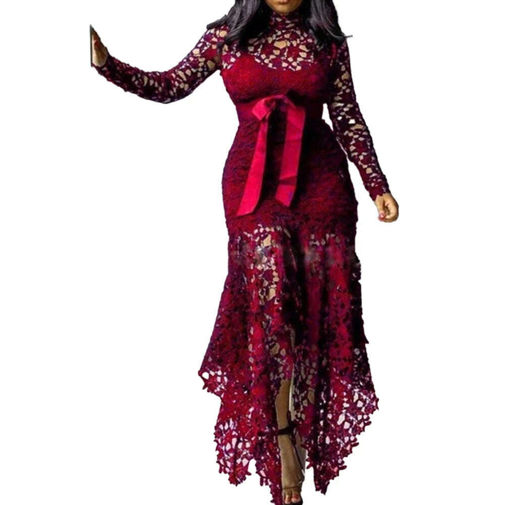 KIMLUD, Affordable Brand New Dress Lace Women Dress Bodycon Evening Party Ladies Maxi Dresses Long Sleeve Plus Size Prom, KIMLUD Womens Clothes