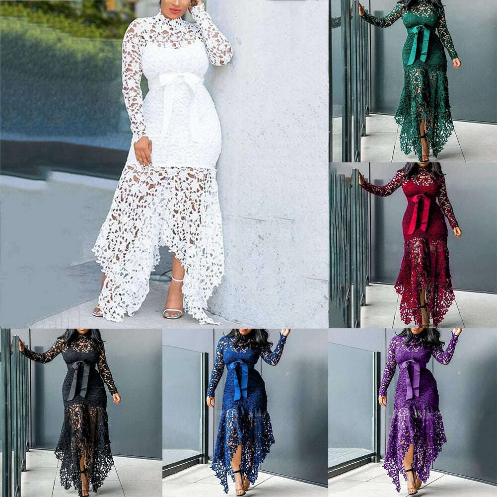 KIMLUD, Affordable Brand New Dress Lace Women Dress Bodycon Evening Party Ladies Maxi Dresses Long Sleeve Plus Size Prom, KIMLUD Womens Clothes
