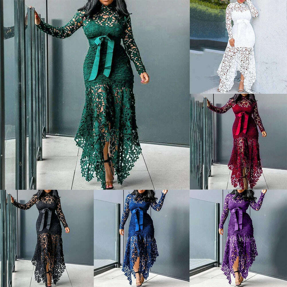 KIMLUD, Affordable Brand New Dress Lace Women Dress Bodycon Evening Party Ladies Maxi Dresses Long Sleeve Plus Size Prom, KIMLUD Womens Clothes