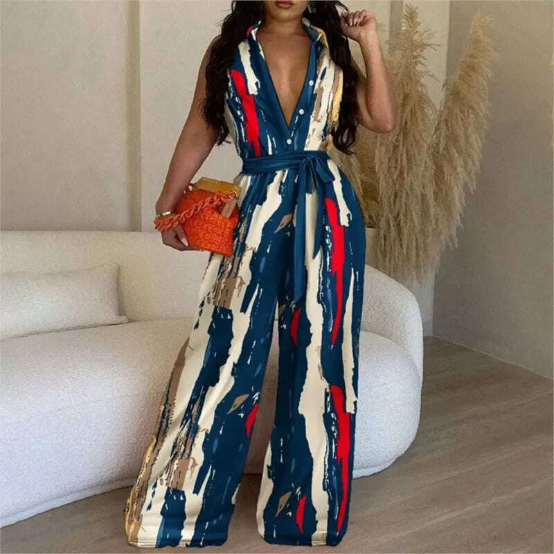 KIMLUD, African Casual Women's Jumpsuit Playsuit Loose Wide Legs Long Pants Printed V Neck Sleeveless African Clothing 2023 Autumn 2XL, Picture color 1 / M, KIMLUD Womens Clothes