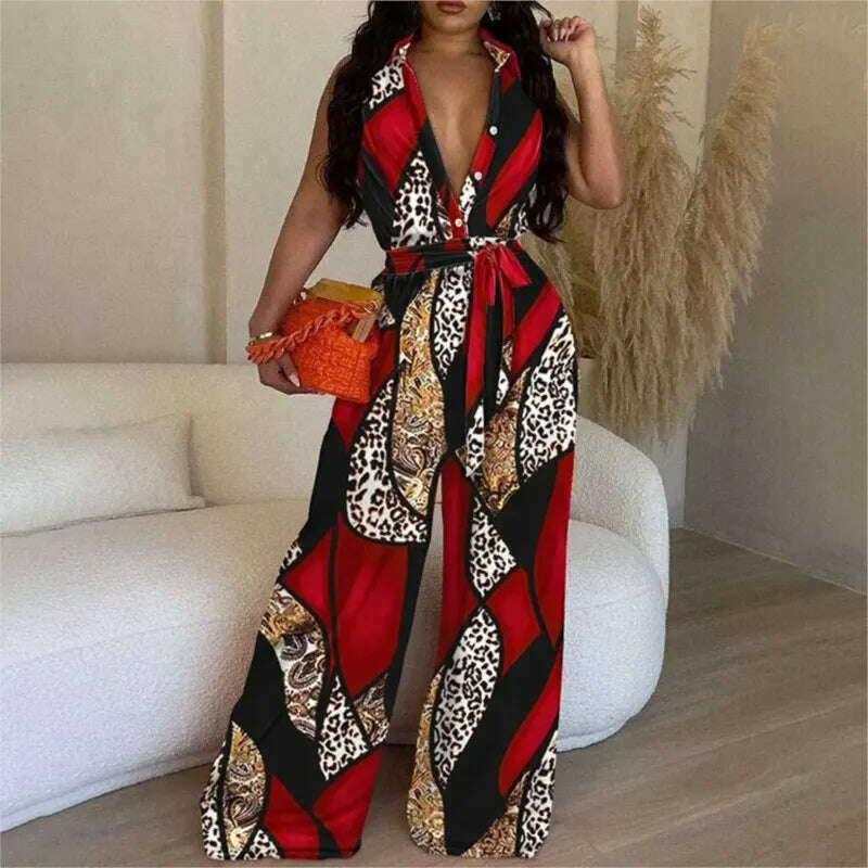 KIMLUD, African Casual Women's Jumpsuit Playsuit Loose Wide Legs Long Pants Printed V Neck Sleeveless African Clothing 2023 Autumn 2XL, Picture color 5 / M, KIMLUD Womens Clothes