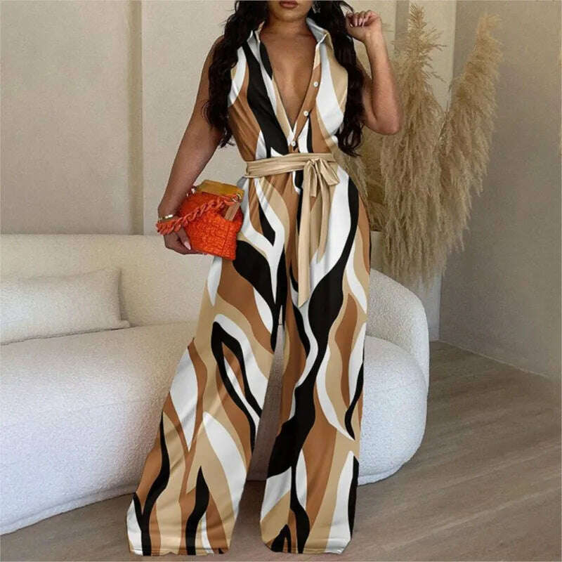 KIMLUD, African Casual Women's Jumpsuit Playsuit Loose Wide Legs Long Pants Printed V Neck Sleeveless African Clothing 2023 Autumn 2XL, Picture color 2 / M, KIMLUD Womens Clothes