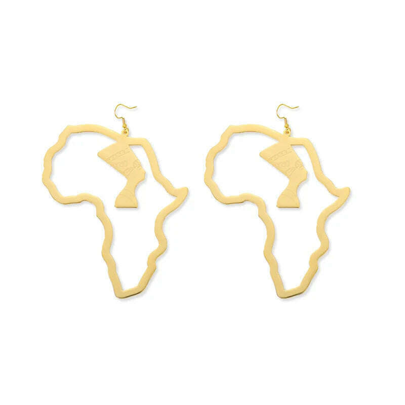 KIMLUD, African Map Earring Egyptian Queen Nefertiti Stud Earrings For Women Gold Color Fashion Jewelry African Ethnic Gifts, Gold / China, KIMLUD Women's Clothes