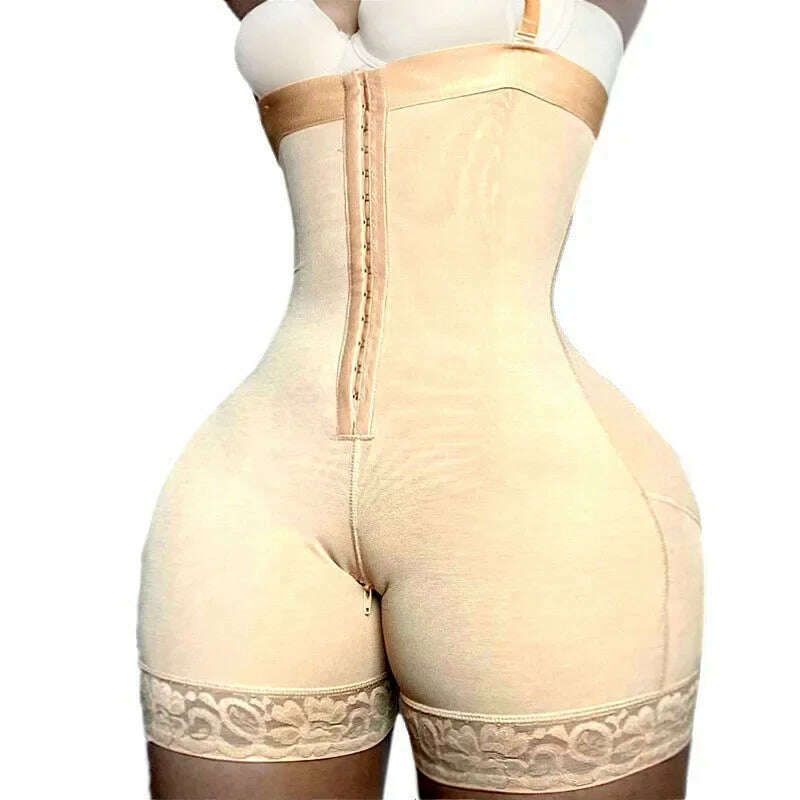 KIMLUD, AfruliA Fajas Colombiana Girdle Full Body Shaper Lift Up Butt Lifter Bodysuits Tummy Control Panties Waist Trainer Thigh Slimmer, Apricot with buckle / S, KIMLUD Women's Clothes