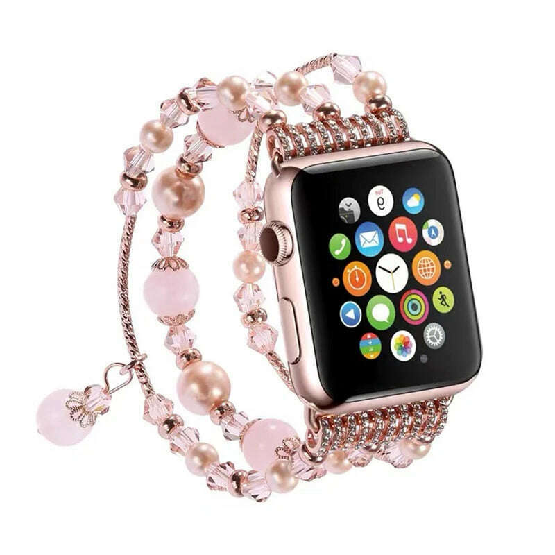 KIMLUD, Agate pearl strap for Apple Watch 5 4 3 series 44mm / 40mm iwatch 6 SE series 42mm 38mm fashion style luxury flexible bracelet, KIMLUD Womens Clothes