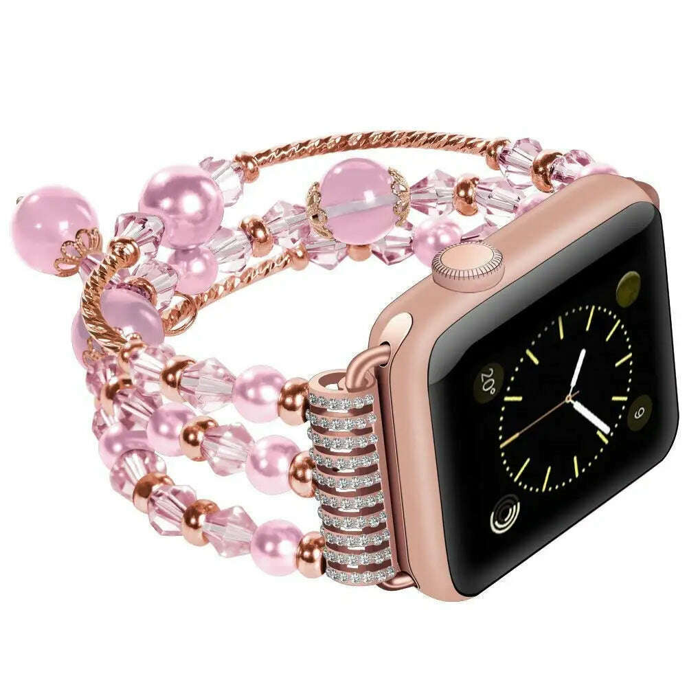 KIMLUD, Agate pearl strap for Apple Watch 5 4 3 series 44mm / 40mm iwatch 6 SE series 42mm 38mm fashion style luxury flexible bracelet, KIMLUD Womens Clothes