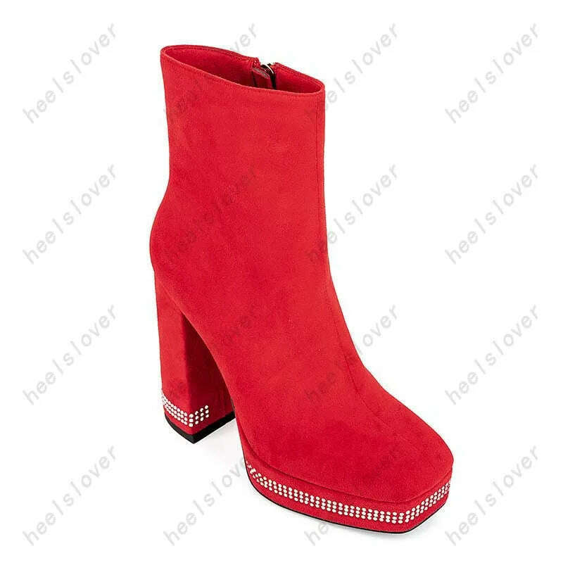 KIMLUD, Ahhlsion Women Winter Ankle Boots Platform Chuny Heels Square Toe Pretty Red Purple Party Shoes Ladies US Plus Size 5-9, KIMLUD Womens Clothes