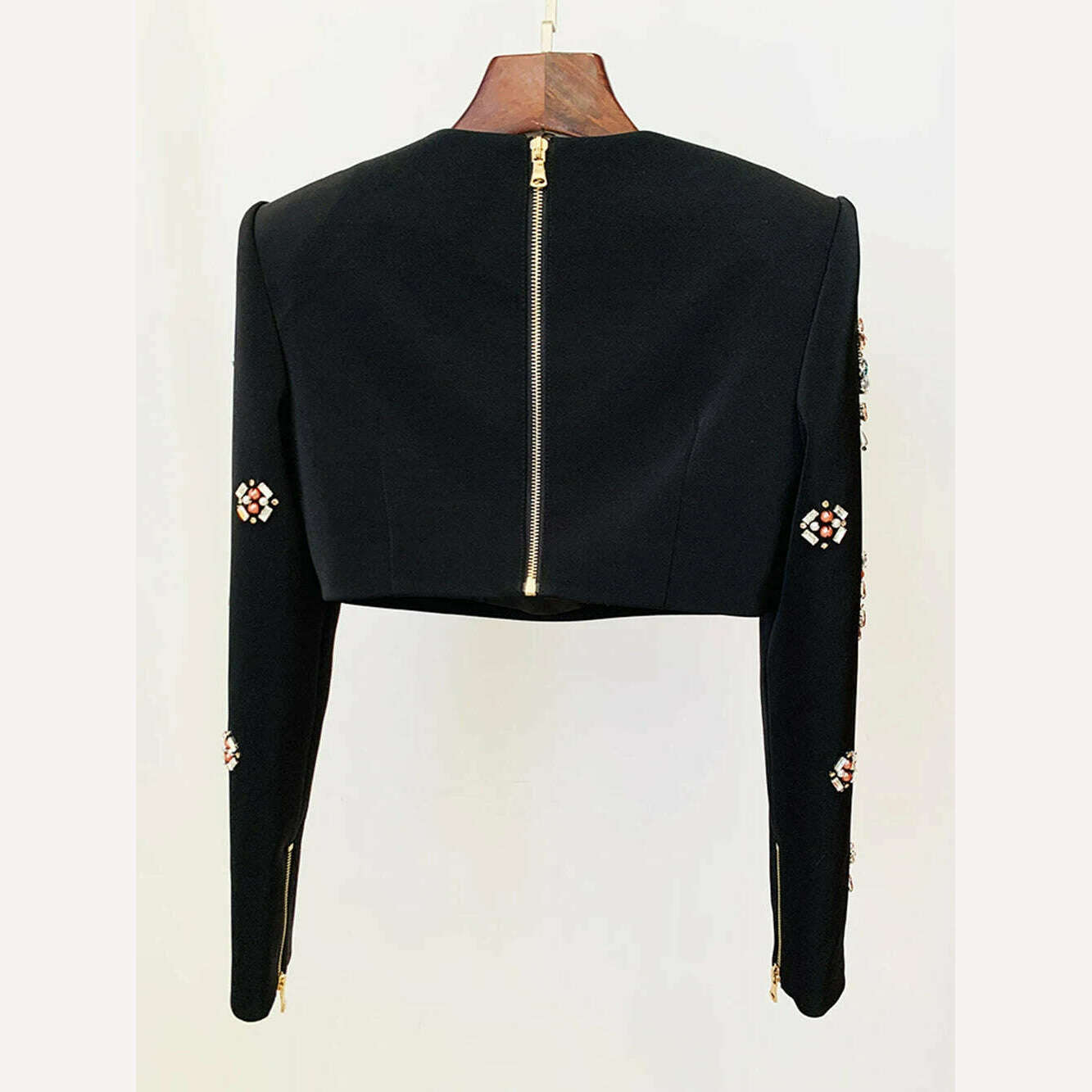 Ailigou 2023 New Autumn Women's High Quality Fashion Sexy Luxury Colorful Diamond Bead Short Top+Dress Black Two Piece Set - KIMLUD