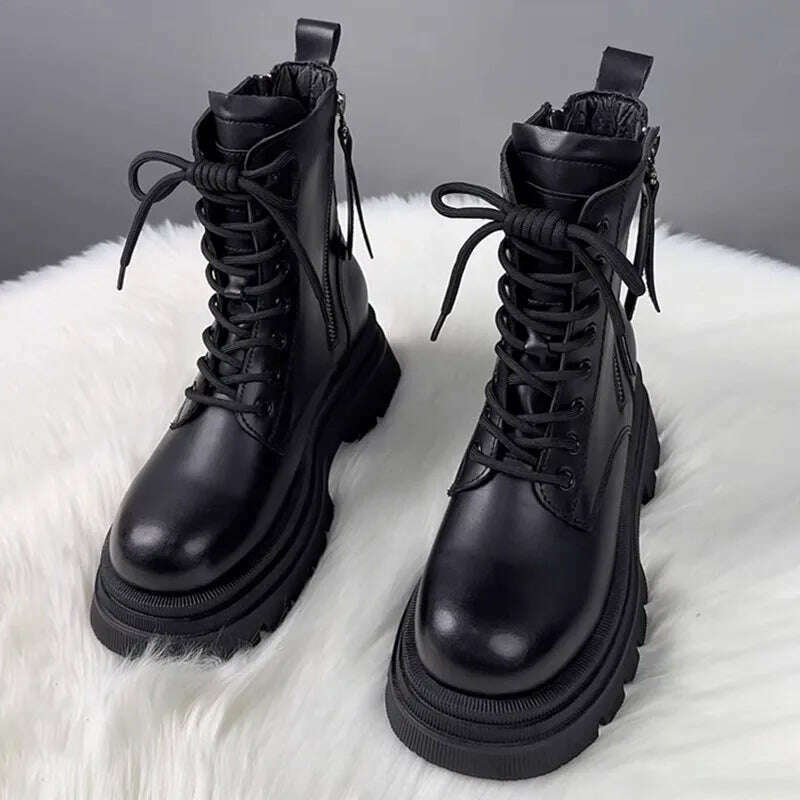 KIMLUD, AIYUQI Marton Boots Female Genuine Leather Fall Winter 2023 New Fur Warm Women's Biker Boots Platform Women's Ankle Boots, KIMLUD Womens Clothes