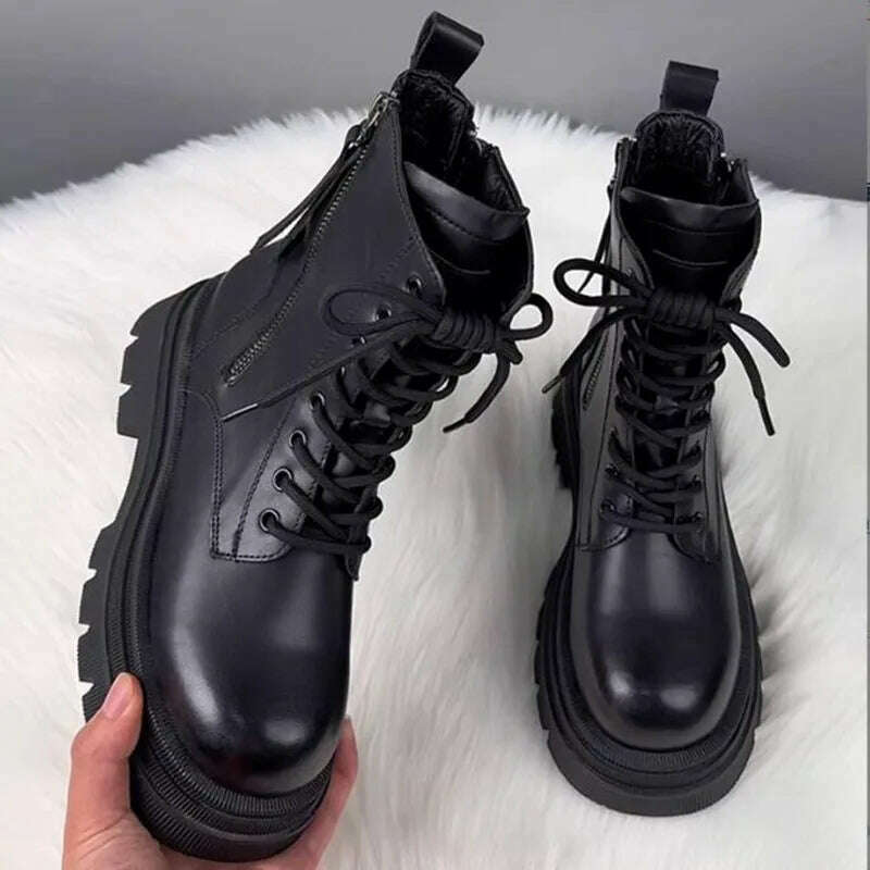 KIMLUD, AIYUQI Marton Boots Female Genuine Leather Fall Winter 2023 New Fur Warm Women's Biker Boots Platform Women's Ankle Boots, KIMLUD Womens Clothes