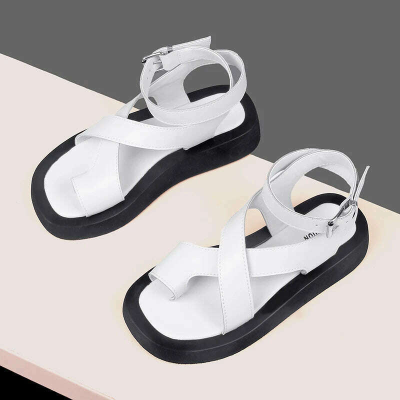 KIMLUD, AIYUQI Sandals Women Genuine Leather 2024 Summer New Clip Toe Sandals Ladies Roman Women Shoes Muffin Sandals WHS MTO, KIMLUD Womens Clothes