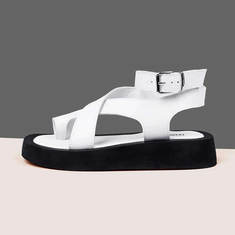 KIMLUD, AIYUQI Sandals Women Genuine Leather 2024 Summer New Clip Toe Sandals Ladies Roman Women Shoes Muffin Sandals WHS MTO, KIMLUD Women's Clothes
