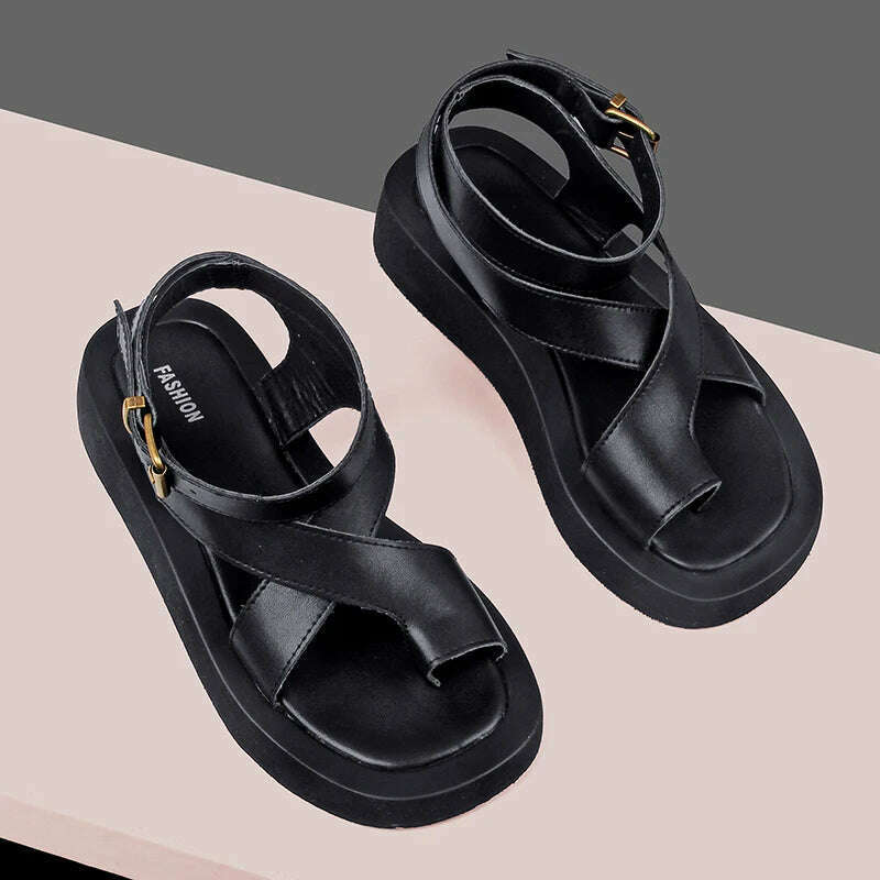 KIMLUD, AIYUQI Sandals Women Genuine Leather 2024 Summer New Clip Toe Sandals Ladies Roman Women Shoes Muffin Sandals WHS MTO, KIMLUD Womens Clothes