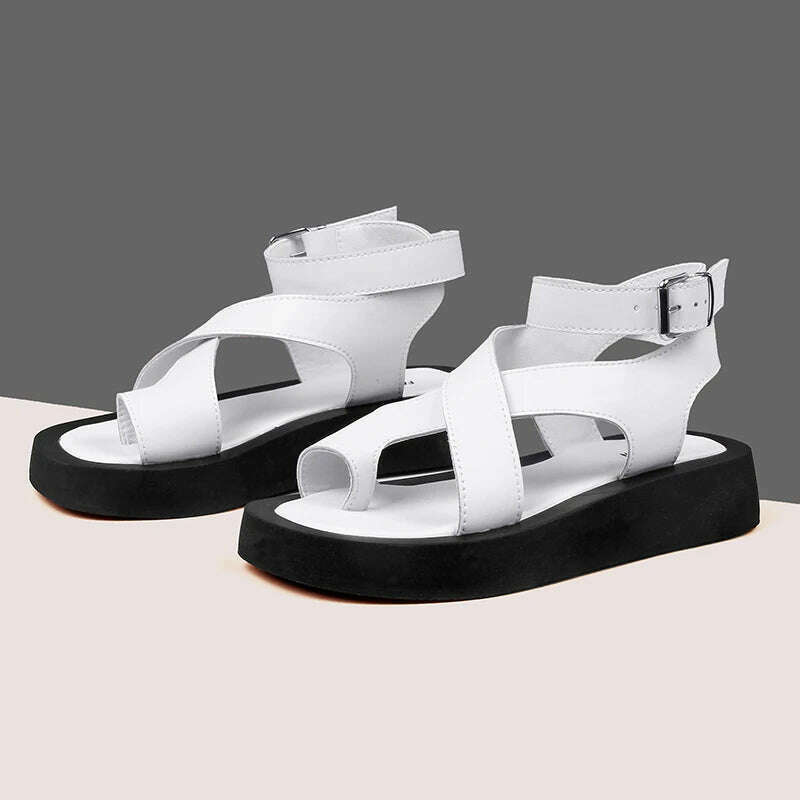 KIMLUD, AIYUQI Sandals Women Genuine Leather 2024 Summer New Clip Toe Sandals Ladies Roman Women Shoes Muffin Sandals WHS MTO, KIMLUD Women's Clothes