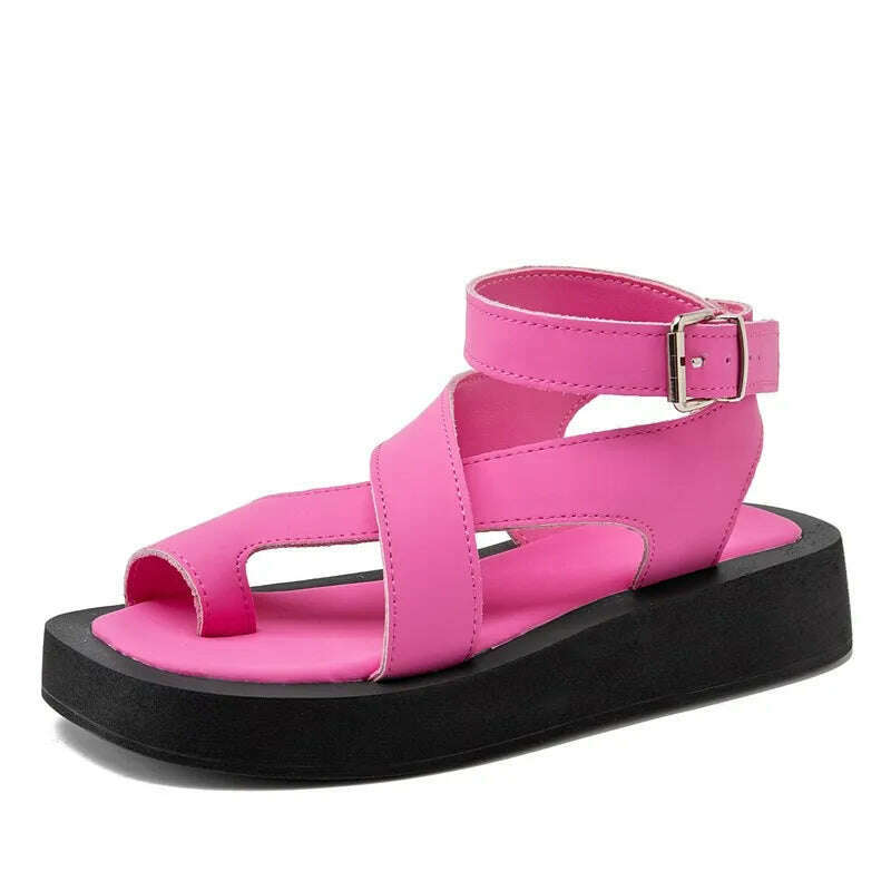 KIMLUD, AIYUQI Sandals Women Genuine Leather 2024 Summer New Clip Toe Sandals Ladies Roman Women Shoes Muffin Sandals WHS MTO, pink / 43, KIMLUD Womens Clothes