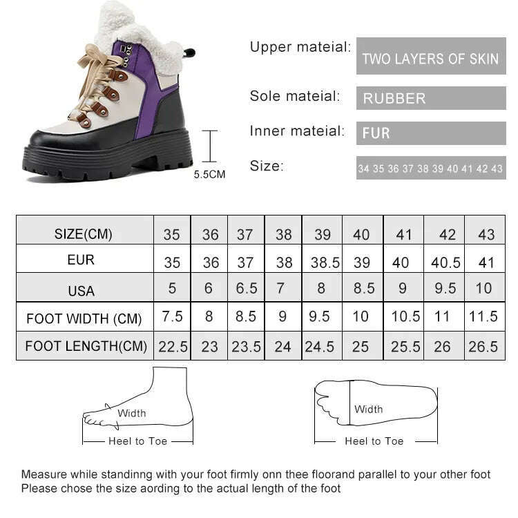 KIMLUD, AIYUQI Women Snow Boots Genuine Leather 2023 New Platform Winter Women Ankle Boots Large Size Warm Lace-up Women Marton Booties, KIMLUD Women's Clothes