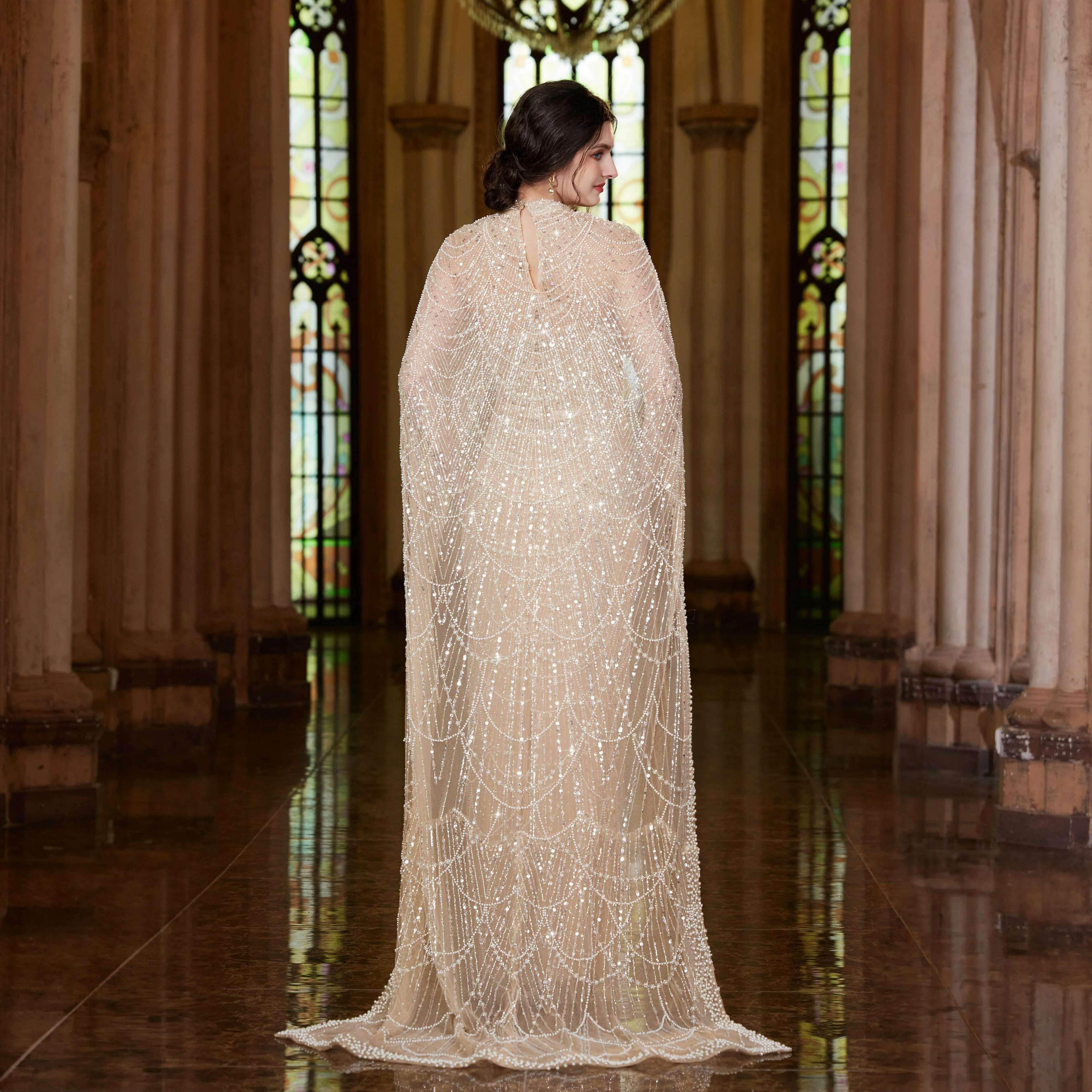 KIMLUD, Alice CollectionPro Dubai Arabic Champagne Long Evening Dress 2024 Women's Prom Evening Dresses Gown with Cape Luxury Customized, KIMLUD Womens Clothes