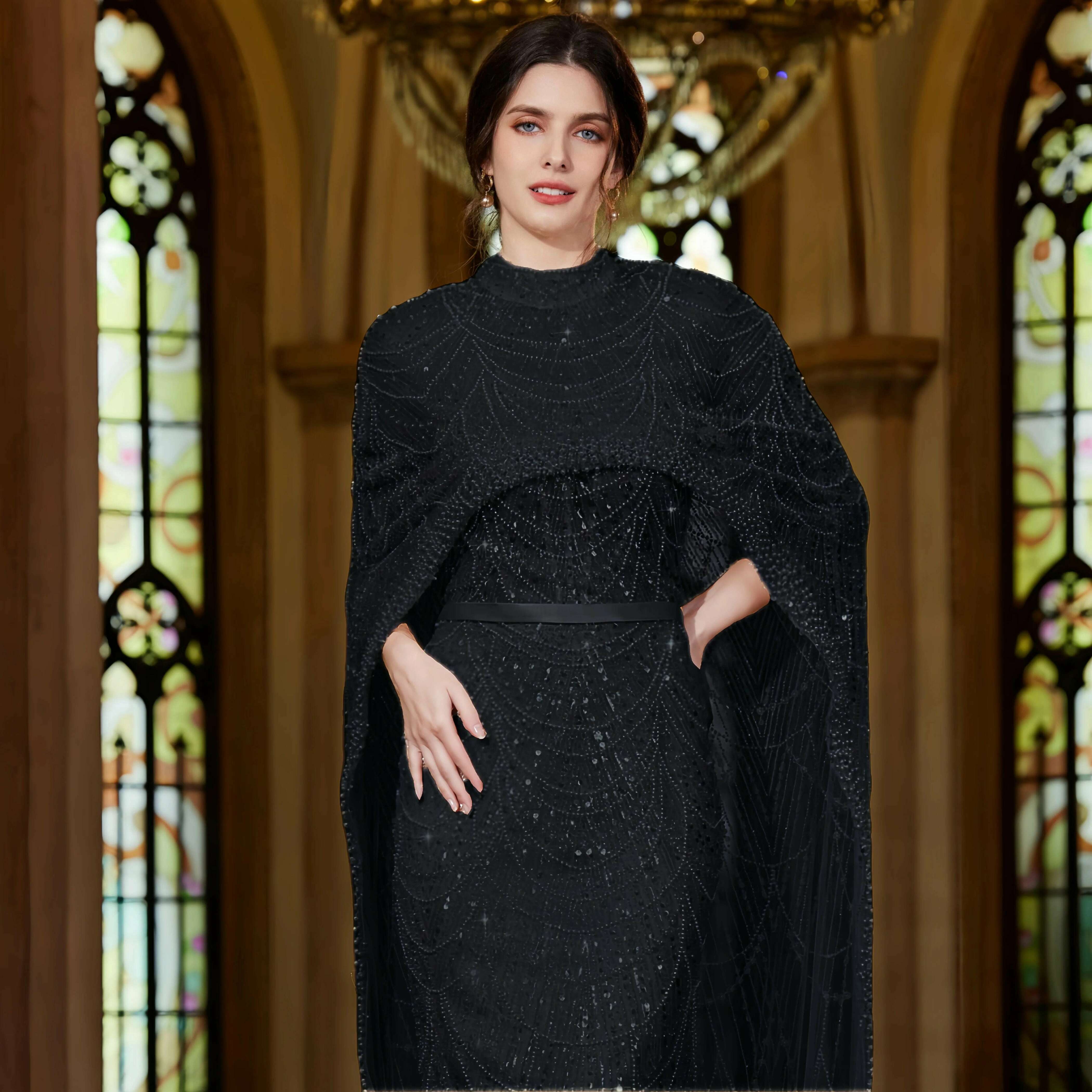 KIMLUD, Alice CollectionPro Dubai Arabic Champagne Long Evening Dress 2024 Women's Prom Evening Dresses Gown with Cape Luxury Customized, KIMLUD Womens Clothes