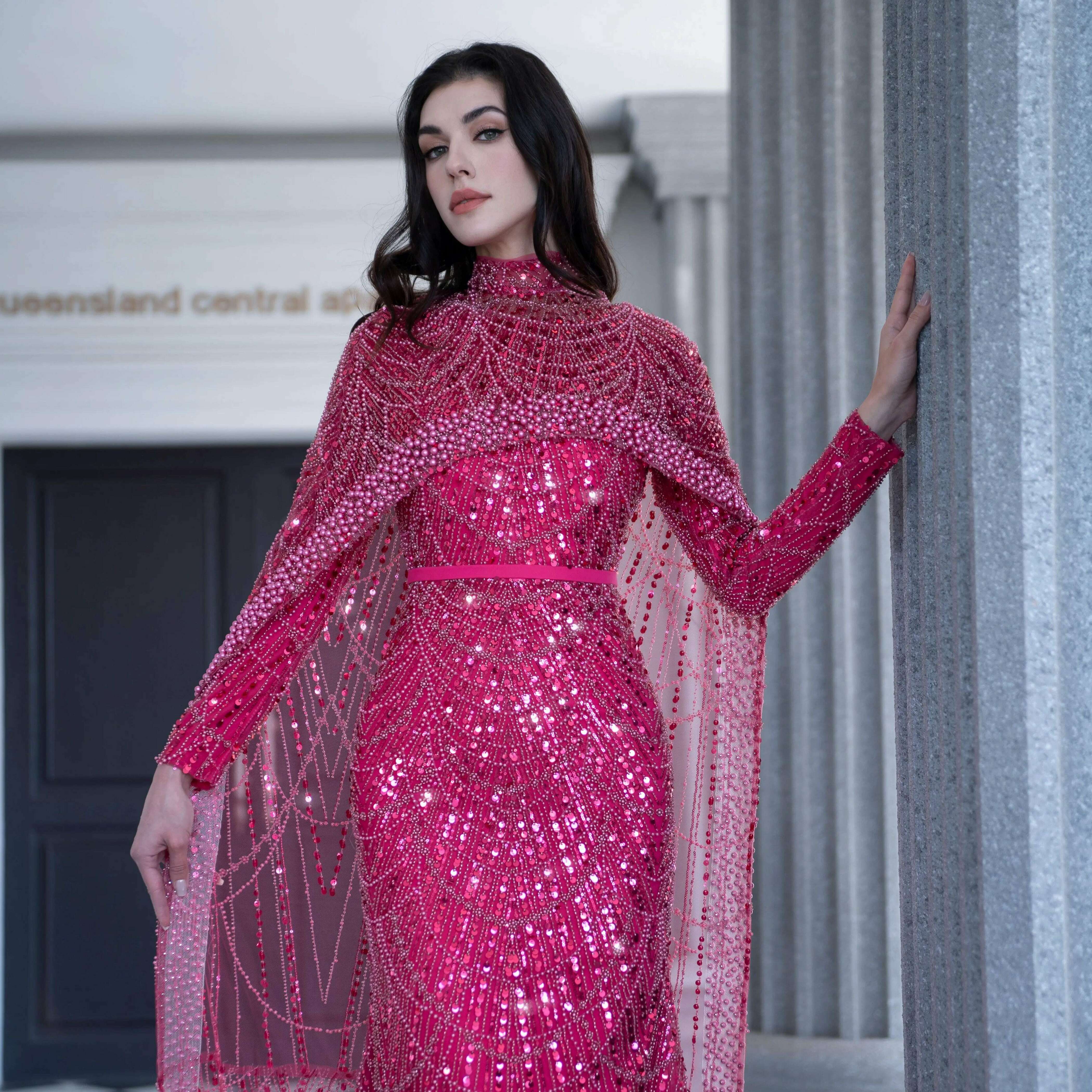 KIMLUD, Alice CollectionPro Dubai Arabic Champagne Long Evening Dress 2024 Women's Prom Evening Dresses Gown with Cape Luxury Customized, KIMLUD Womens Clothes