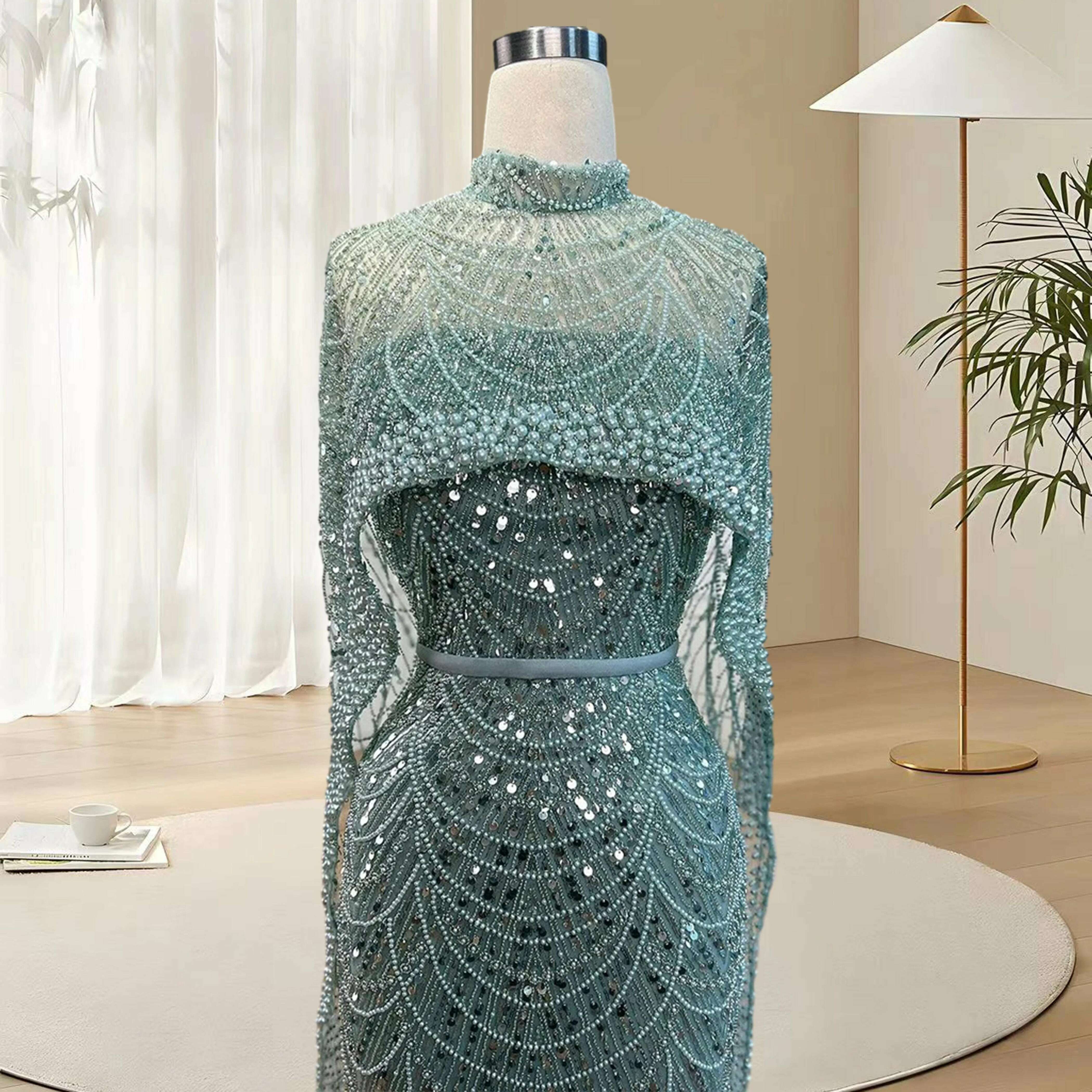 KIMLUD, Alice CollectionPro Dubai Arabic Champagne Long Evening Dress 2024 Women's Prom Evening Dresses Gown with Cape Luxury Customized, KIMLUD Womens Clothes