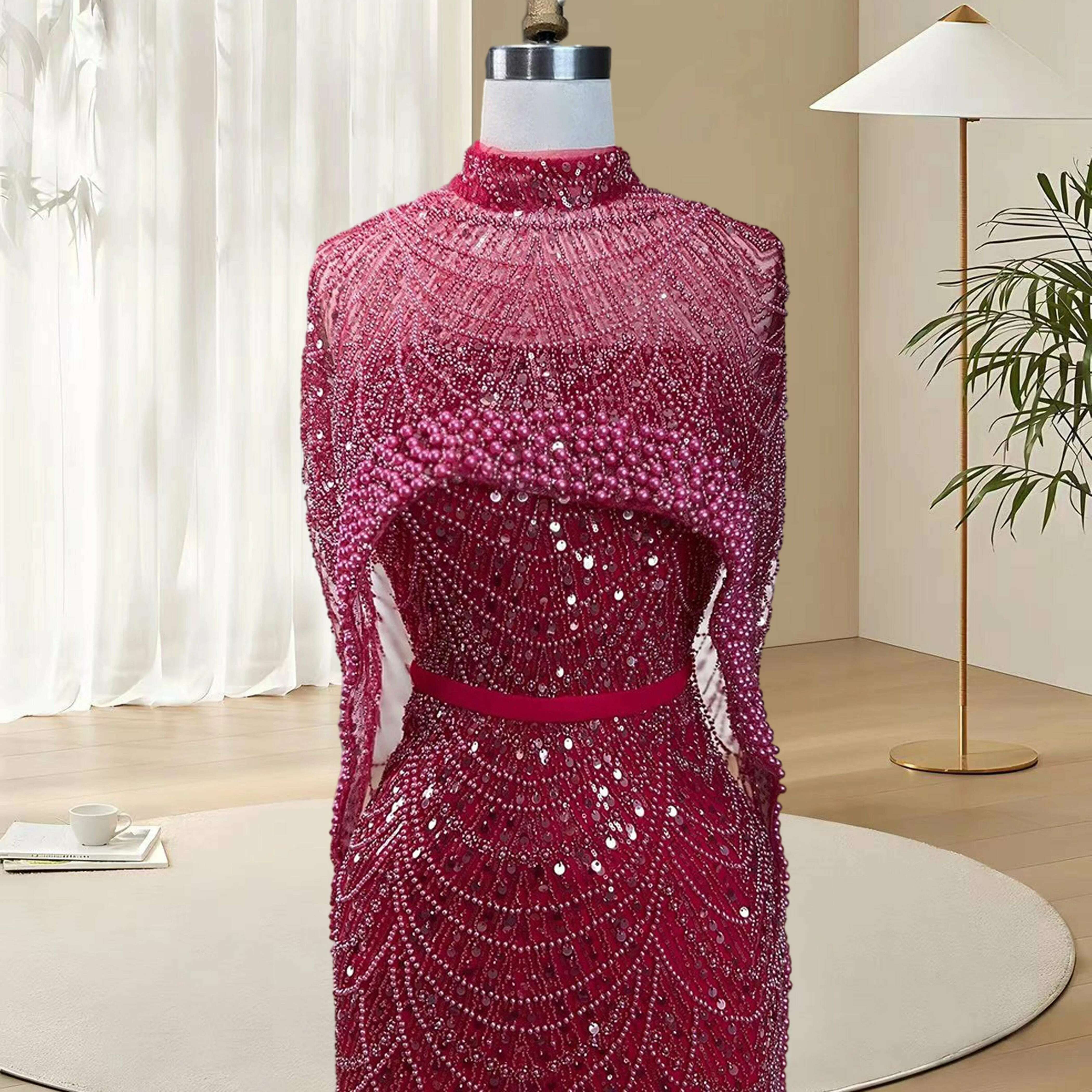 KIMLUD, Alice CollectionPro Dubai Arabic Champagne Long Evening Dress 2024 Women's Prom Evening Dresses Gown with Cape Luxury Customized, KIMLUD Womens Clothes