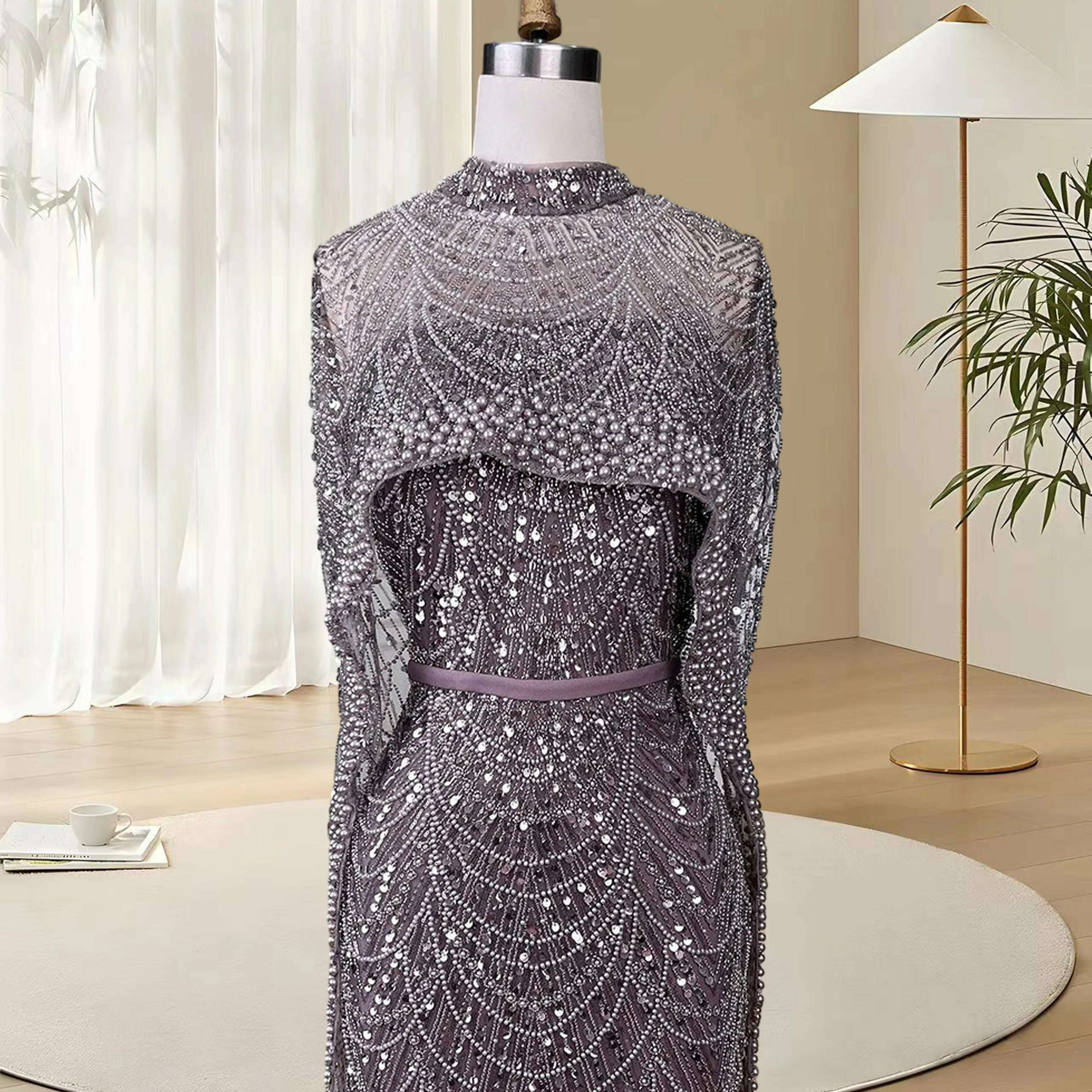 KIMLUD, Alice CollectionPro Dubai Arabic Champagne Long Evening Dress 2024 Women's Prom Evening Dresses Gown with Cape Luxury Customized, KIMLUD Womens Clothes