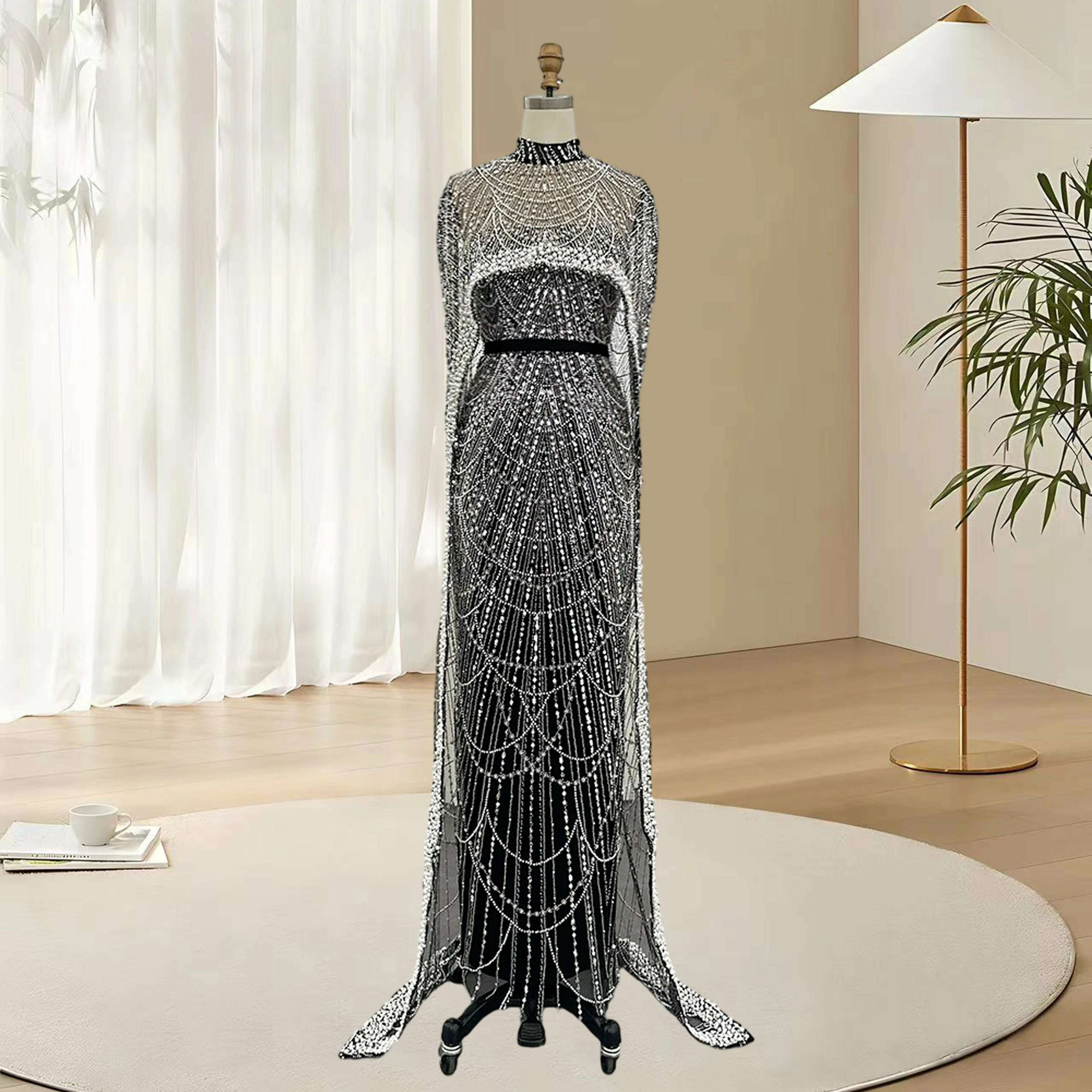 KIMLUD, Alice CollectionPro Dubai Arabic Champagne Long Evening Dress 2024 Women's Prom Evening Dresses Gown with Cape Luxury Customized, Black / 10 / CHINA, KIMLUD APPAREL - Womens Clothes
