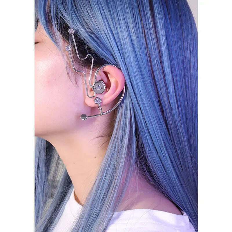 Alien Cyberpunk Transparent Zircon Metal Ear Hook for women men unisex Punk Ear bone clip Streetwear Accessory HUANZHI 2023 New - KIMLUD