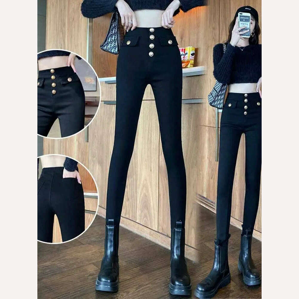All-match casual pants 2022 autumn winter plus velvet high waist slim stretch foot pants fashionable women's clothing - KIMLUD